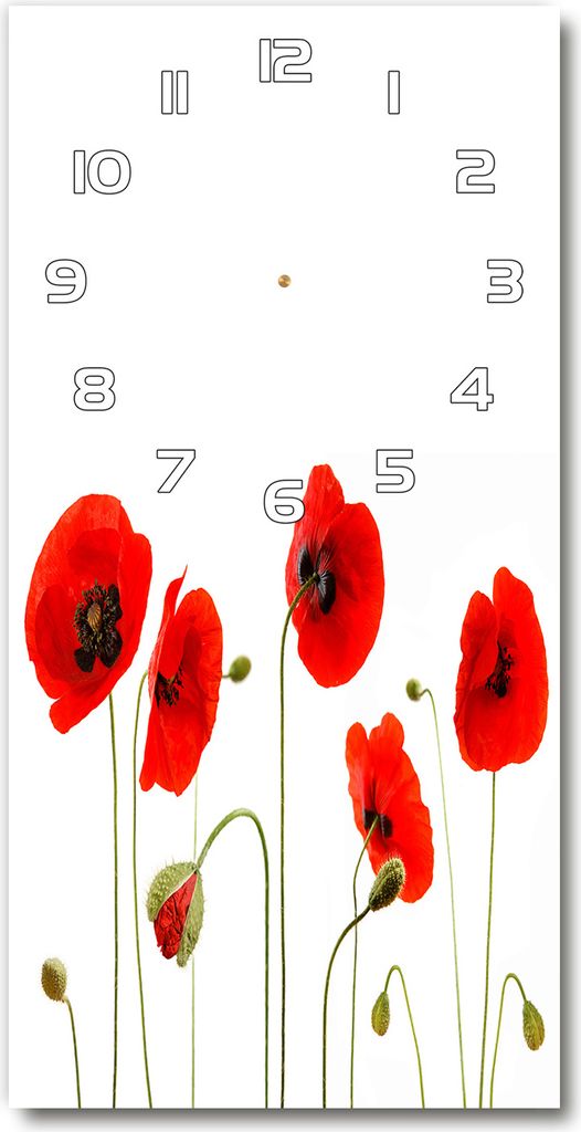 Wanduhr aus Glas – 30x60 cm - Glasbild - Glasuhr - Gehärtetes Glas -Feldmohnblumen