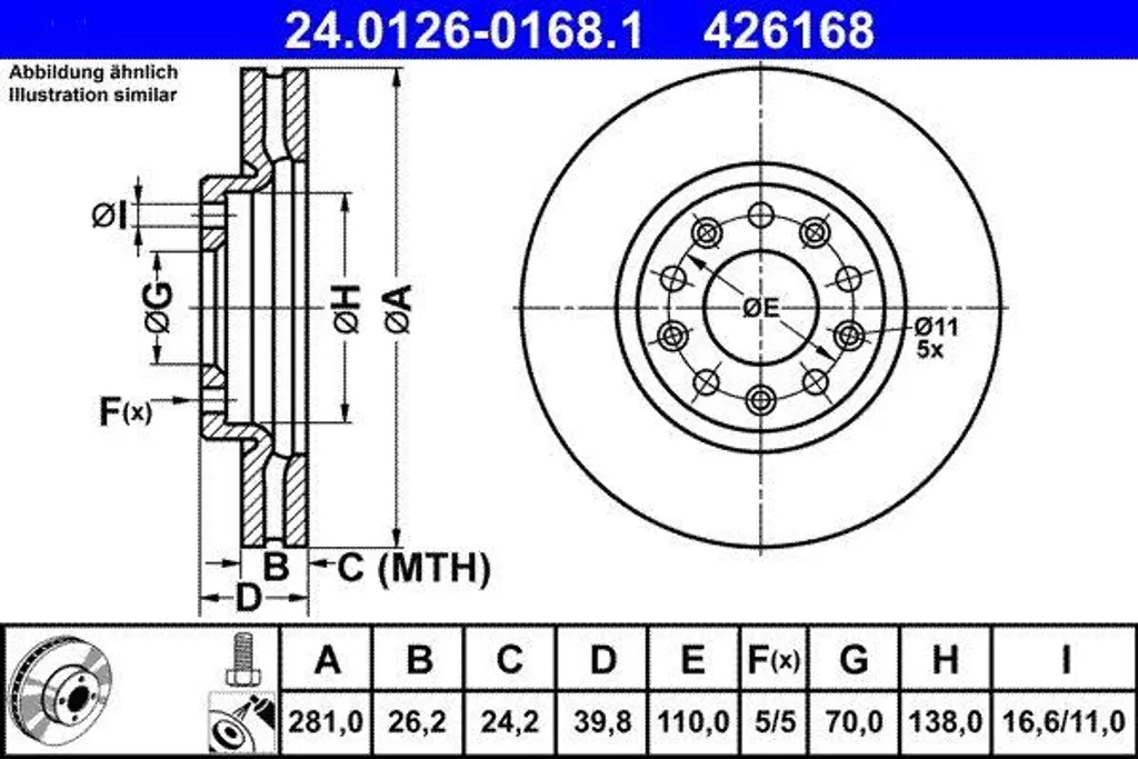 Disque de frein de remplacement pour Alfa Giulietta et Fiat 500X
