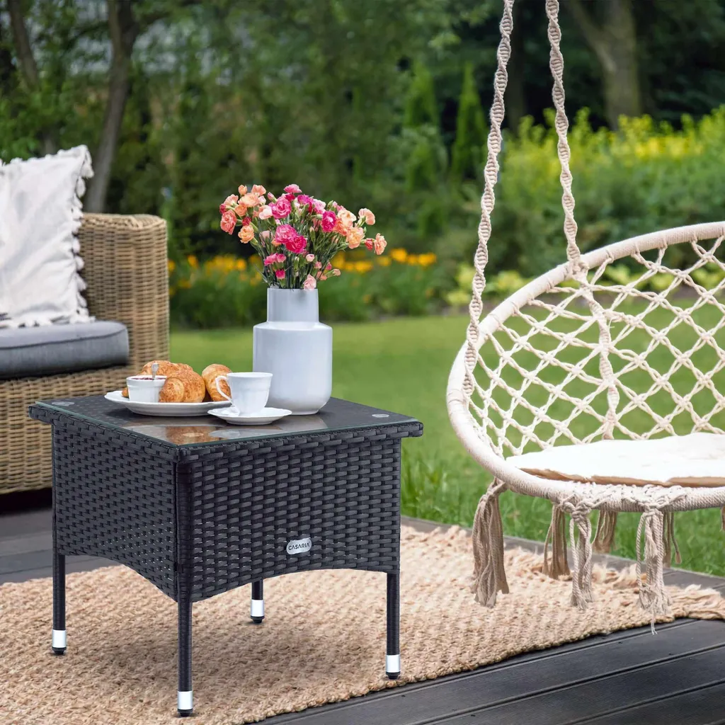 Table en résine tressée noire anti-UV 50 cm pour usage extérieur durable - 4