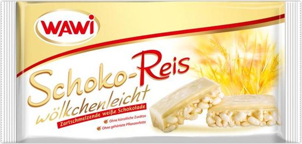 WAWI Schoko Reis Tafel in weißer Schokolade 200gramm 8er Produktbild 