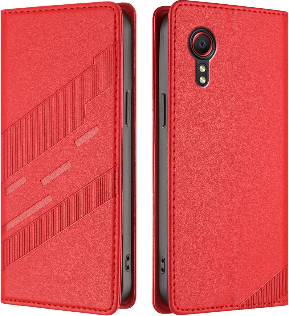 Hülle für Samsung Galaxy XCover 5, Kunstleder Brieftaschen Handyhülle mit Kartenfach und Standfunktion Rot