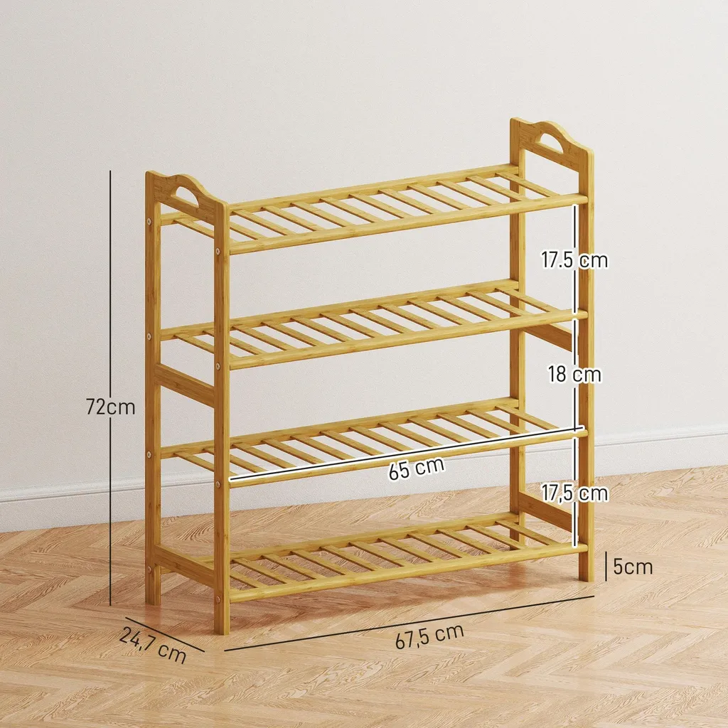Étagère à chaussures en bambou pour 12 paires de 67,5 x 24,7 x 72 cm