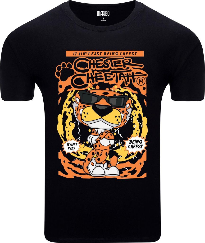 Diarbo Herren T-Shirt mit Popkultur-Liebhaber Druck Chester Cheetah Plakat Schwarz Gr.XS