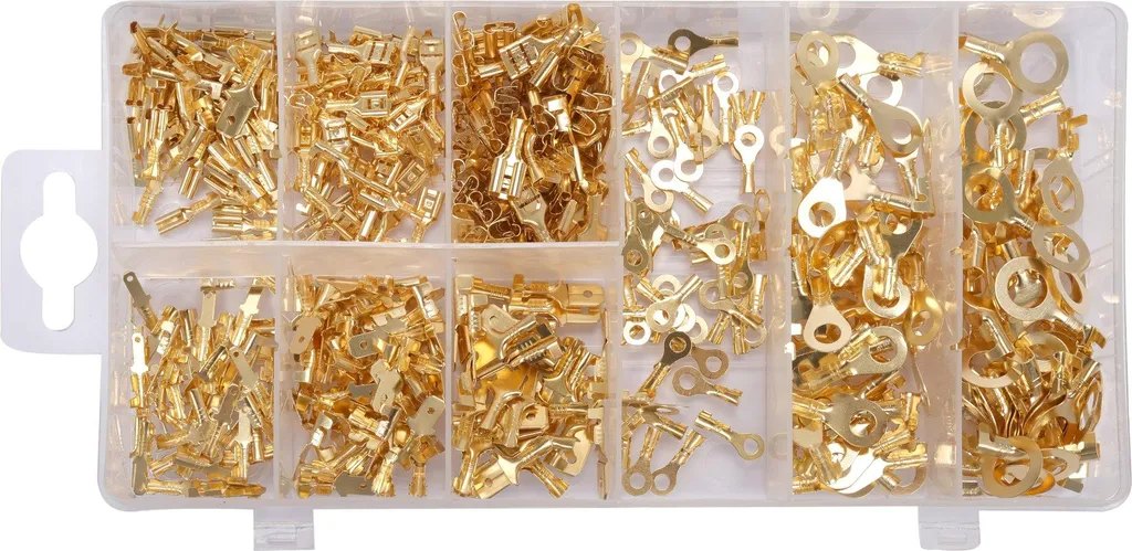Set da 450 pezzi di connettori piatti in ottone e capicorda – Femmina, maschio, con foro