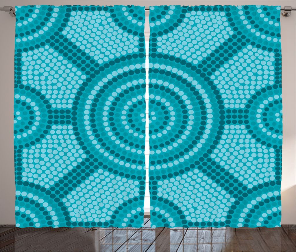 ABAKUHAUS Teal Rustikaler Gardine, Native Art, Schlafzimmer Kräuselband Vorhang mit Schlaufen und Haken, 280 x 245 cm, Teal