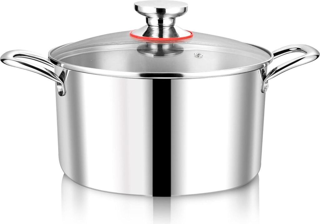 3-lagiger Edelstahl Nudeltopf, 5L Kochtopf mit Glasdeckel Produktbild 
