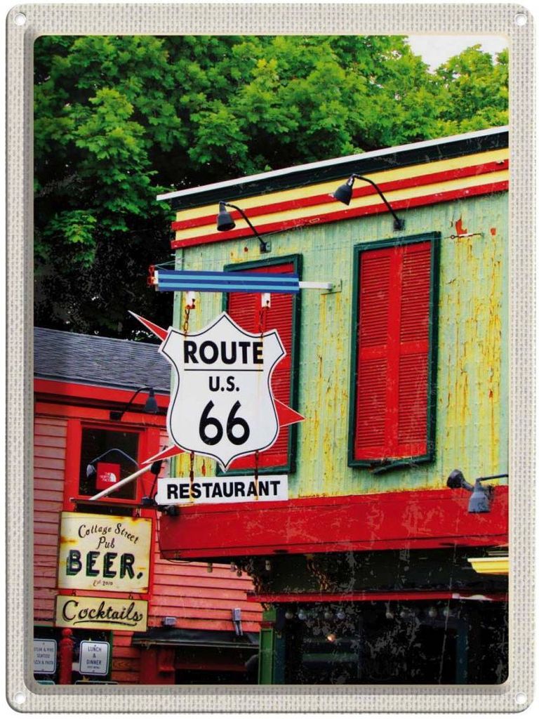 vianmo Blechschild 40x30 cm Amerika Route 66 Restaurant Chicago Bildmotiv Reisemotiv Abenteuer Reisen Urlaub