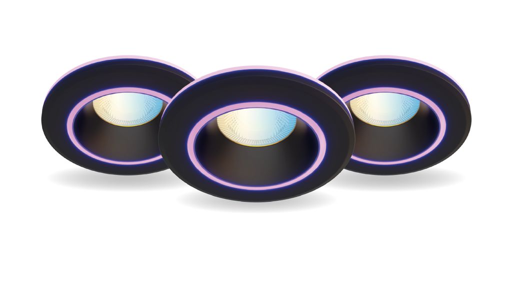 Calex Smart LED Einbaustrahler Halo, Schwarz, RGB-Farben & kalt- bis warmweiß Licht, dimmbar, WLAN App- & Sprachsteuerung, 3er Pack