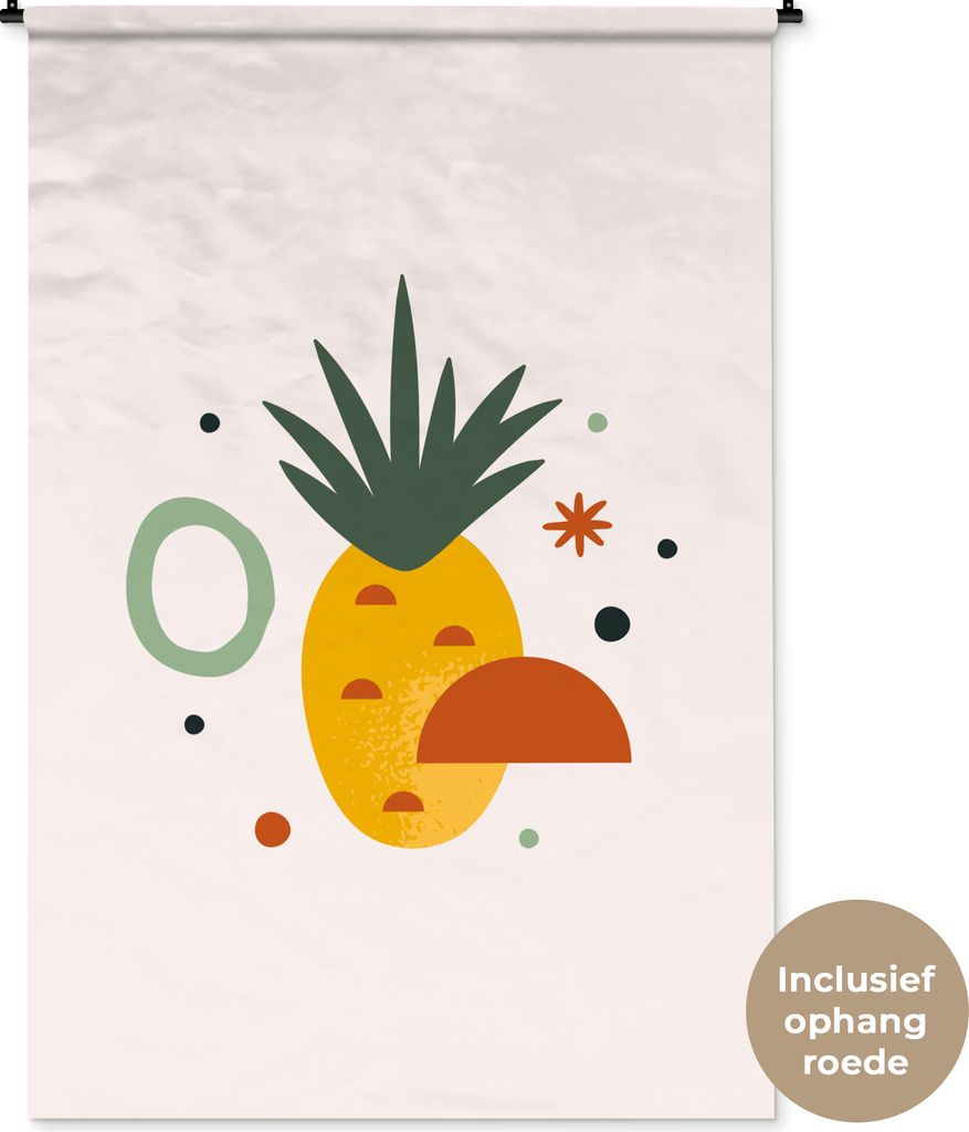 MuchoWow Wandteppich Wandbehang Ananas - Obst - Einfach 120x180 cm Tapisserie Dekoration Wandtuch - Schlafzimmer - Dekorationen für das Haus