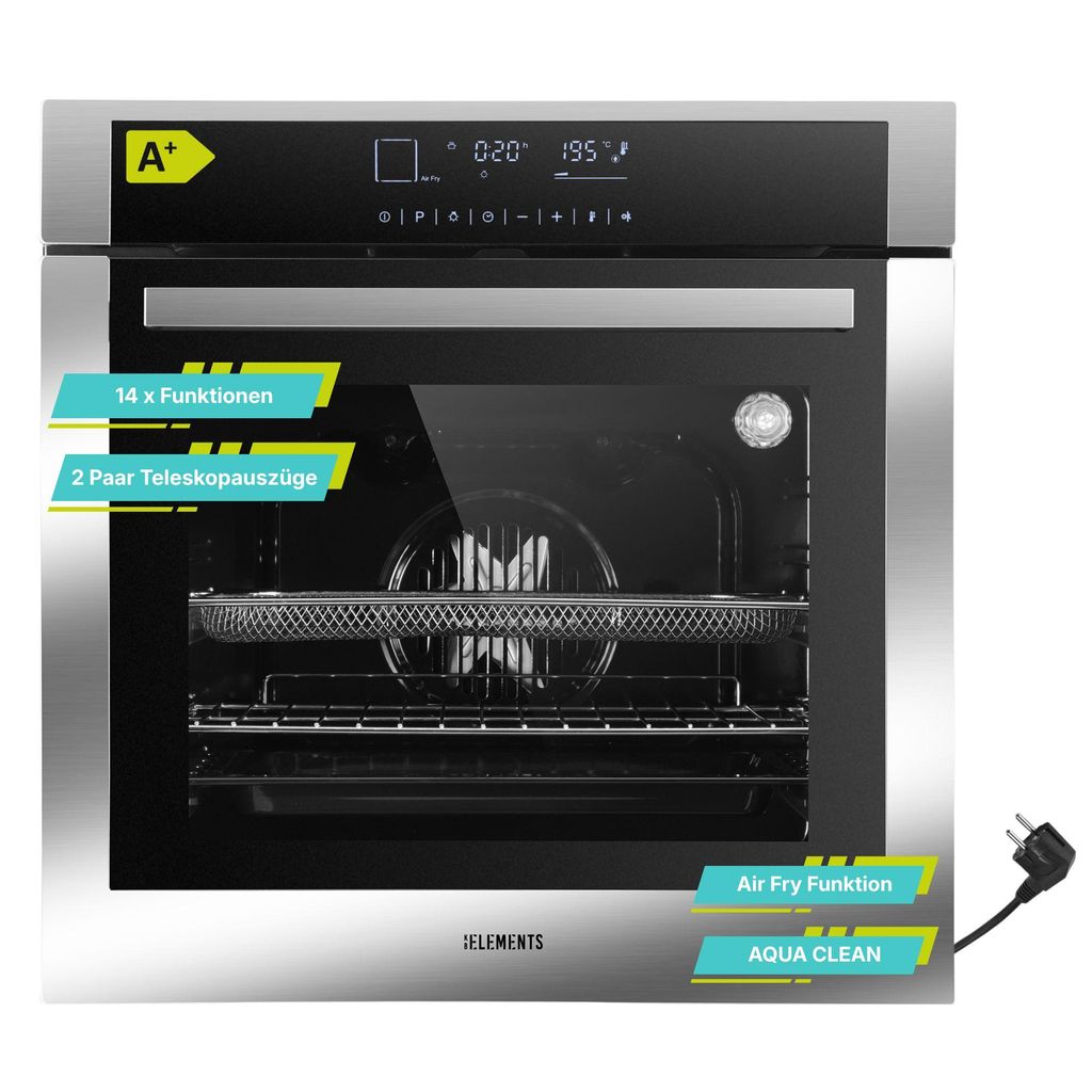 KB ELEMENTS Einbaubackofen, 60 CM, 73 Liter, 15 x Funktionen, Airfryer Funktion, AQUA CLEAN, Edelstahlrahmen, 75DV3