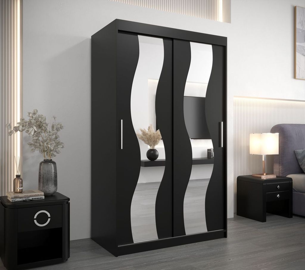 Kleiderschrank mit Spiegeln MARGIT – Breite 120 cm, schwarz