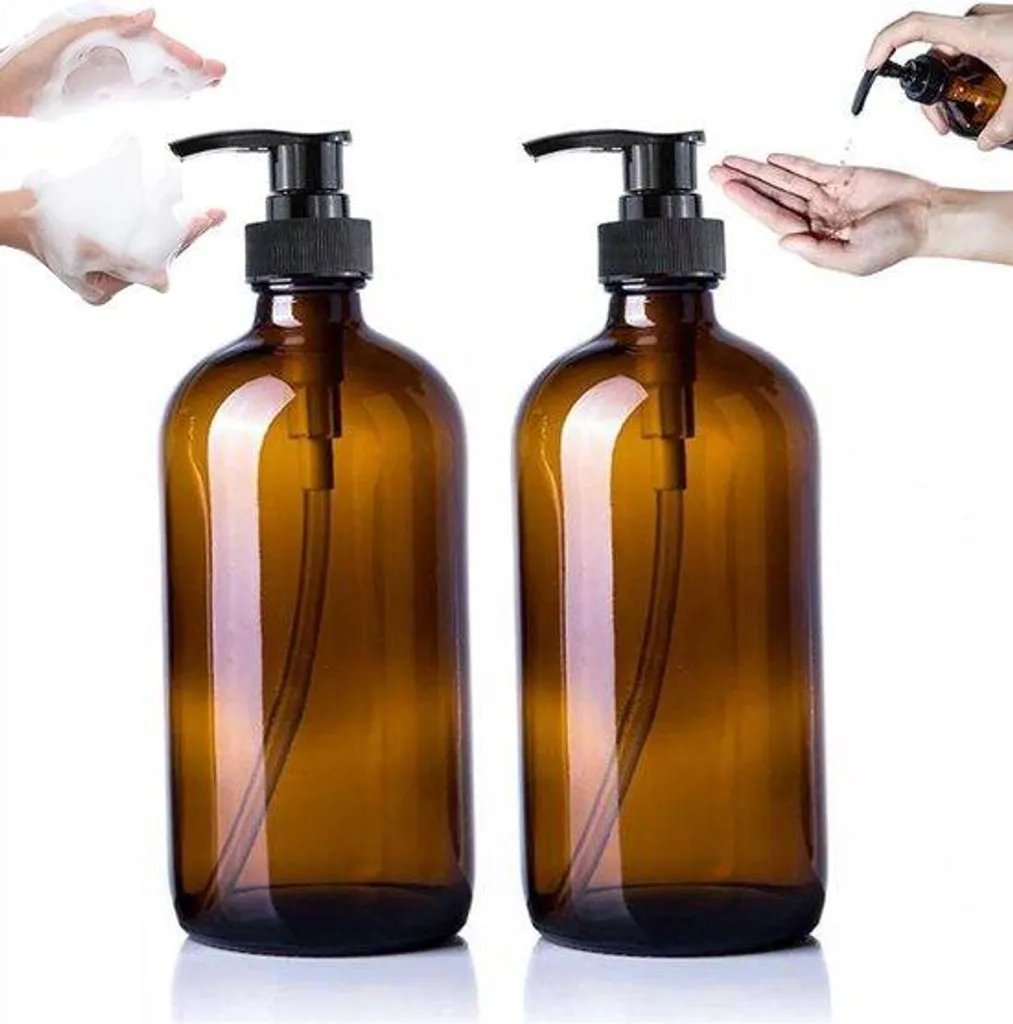 Distributeur de savon en verre ambré rechargeable 500 ml pack de deux