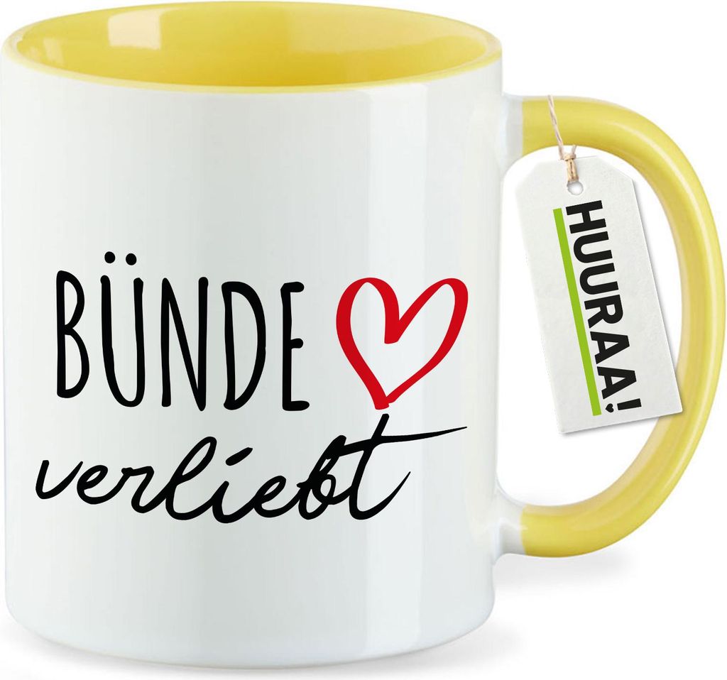 Huuraa Kaffeetasse Bünde verliebt 330ml Gelb Keramik Kaffeebecher Geschenkidee