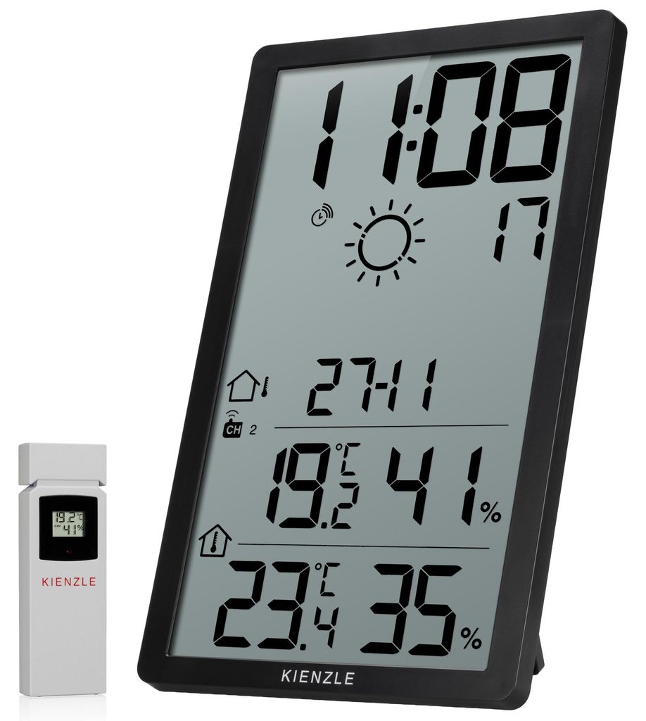 Kienzle Jumbo NEO LCD Wetter Wanduhr vertikal mit XXL Produktbild 