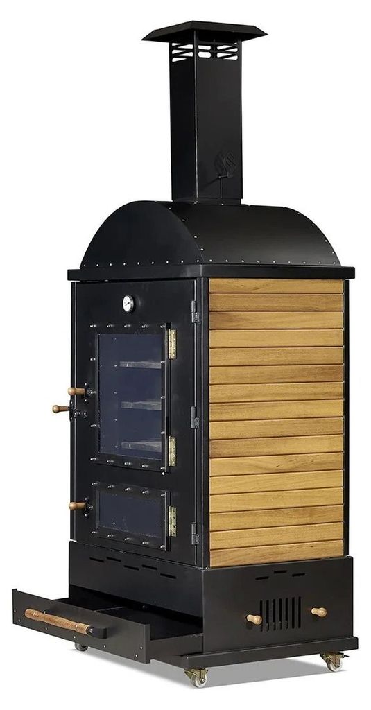 Gartenofen in Schwarz aus Holz und Edelstahl modern robust