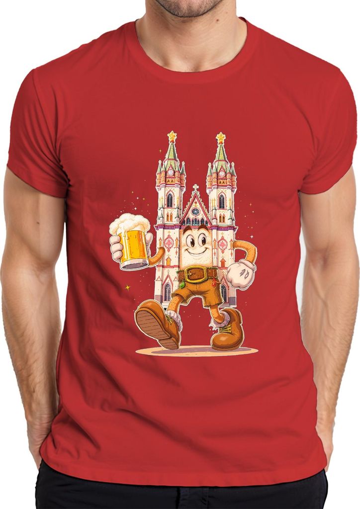 Köln Kölner Dom Bier Lederhosen Cartoon Kölsch Karneval Fasching Herren T-Shirt, Rot, M