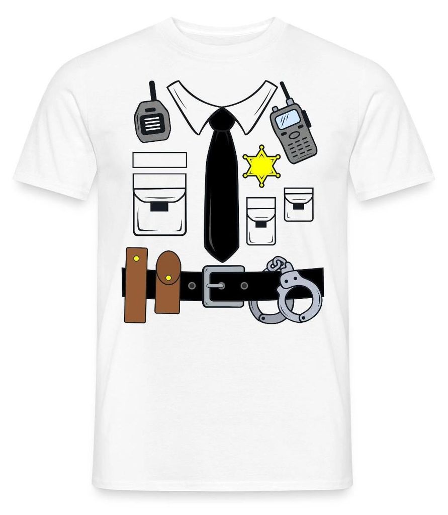 Spreadshirt Polizei Kostüm Karneval Männer T-Shirt, L, Weiß