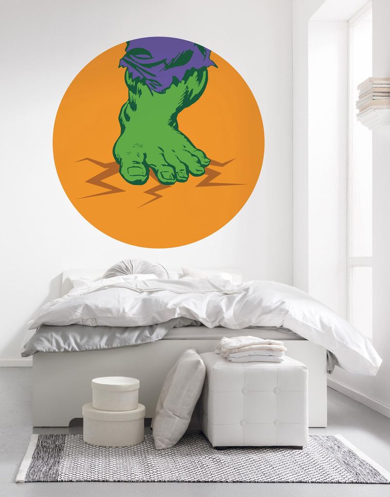 Komar Vlies Fototapete rund und selbstklebend "Avengers Hulk's Foot Pop Art" - Größe: 128 x 128 cm (Breite x Höhe) - 1 Stück