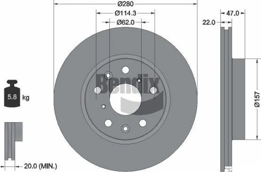 Disque de frein avant BENDIX BDS1204 pour système de freinage Sedici