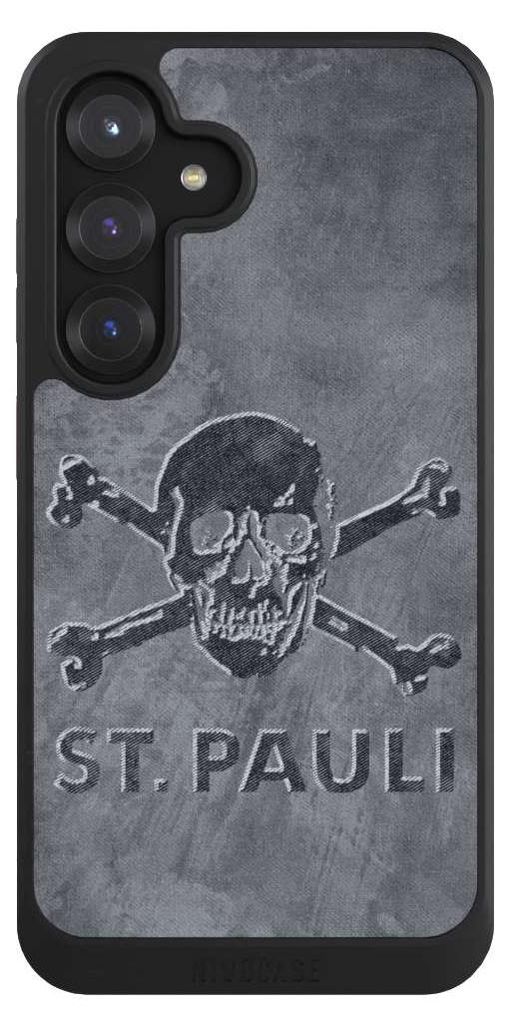 NIVOCASE Hülle für Samsung Galaxy S25 Handyhülle NIVOcore Case Schwarz Beton FC St. Pauli Logo