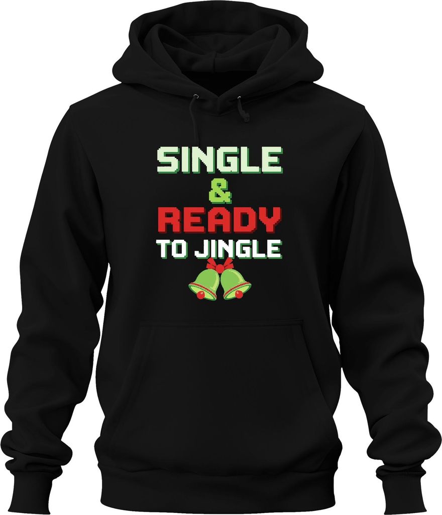 SINGLE & READY TO JINGLE Weihnachten Lustig Retro Pixel Party Uni Hoodie Kapuzenpullover, Schwarz, M