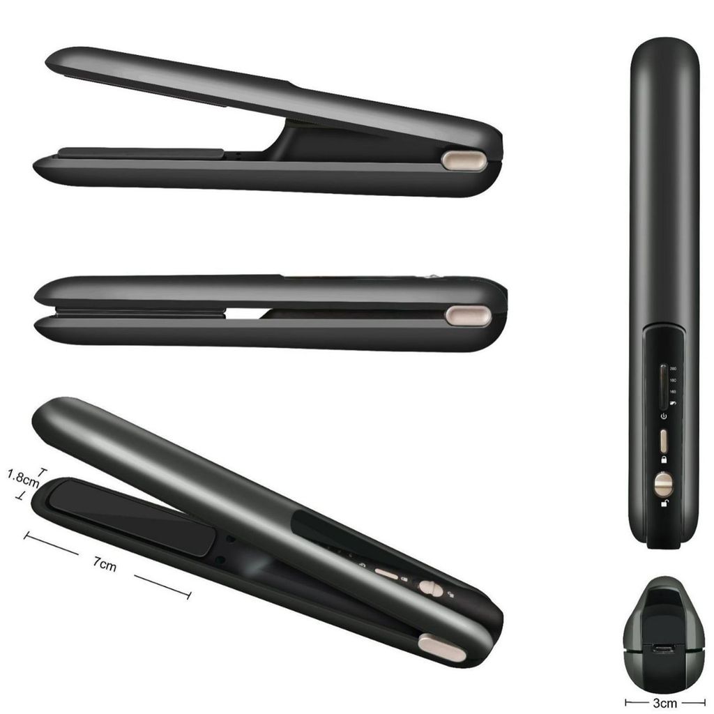 ZELURXX Kabelloses Glätteisen Lockenstab 2-in-1, 4800mAh, Keramikbeschichtung, 10 Temperaturstufen, tragbar, schnelles Aufheizen, Schwarz