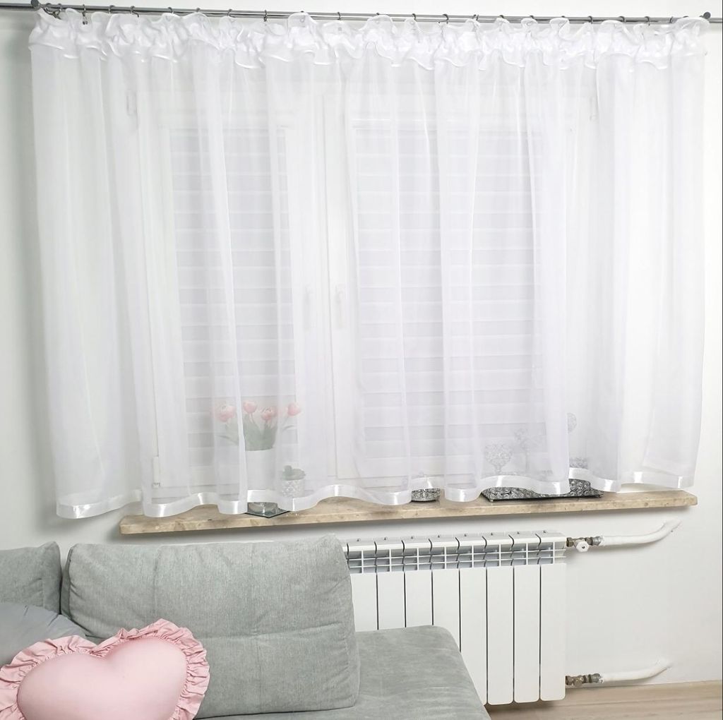 NOW-ART Scheibengardine Voile Weiß 400x170 cm – 1 Stück - Kurzgardine mit Saumband Transparent Glatt Universalband Für Küche & Fenster & Wohn...