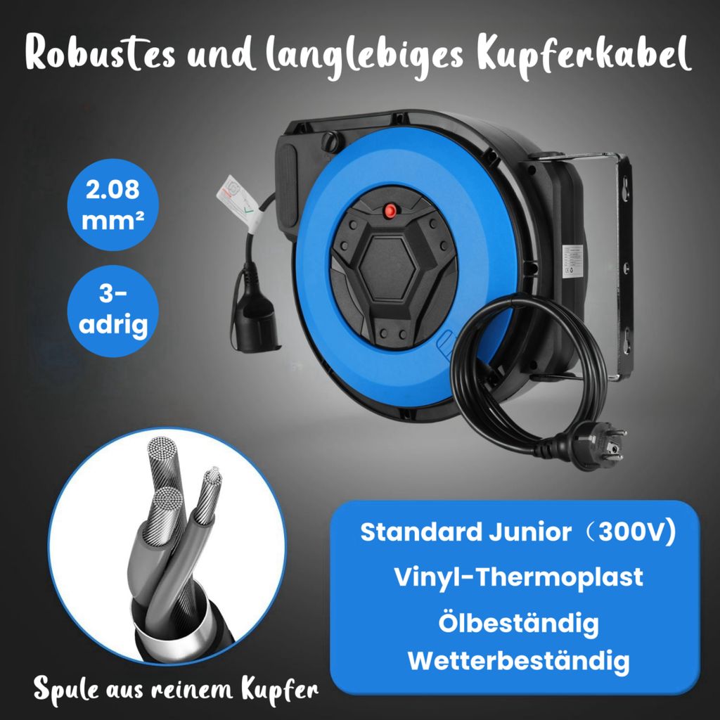 15m+2m professionelle automatische Kabelaufroller, 180° Produktbild 4