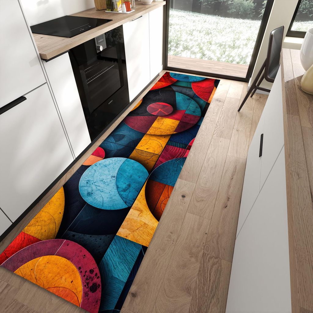 Küchenteppich 80x300cm rutschfest & abwischbar PVC Läufer - Bunte Kreise