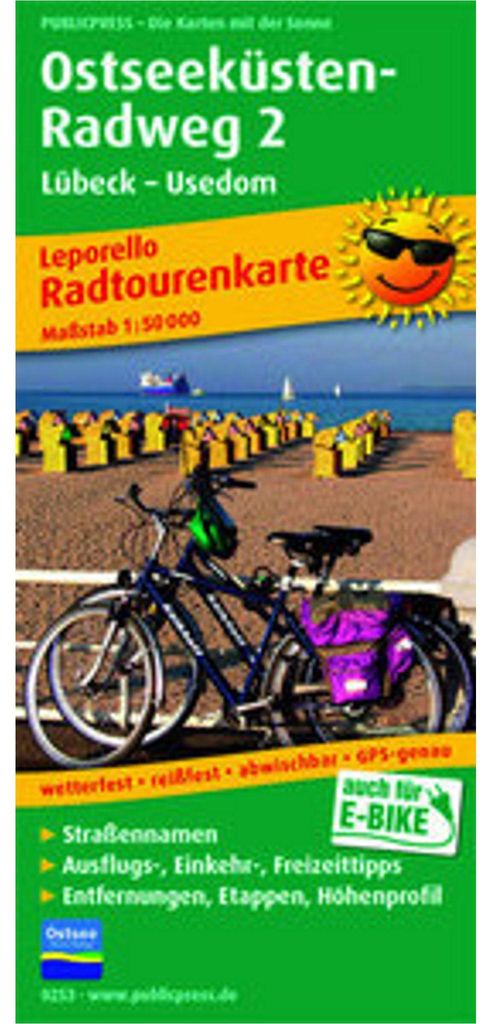 Radwanderkarte Ostseeküsten-Radweg 2 Lübeck-Usedom 1 : 50 000