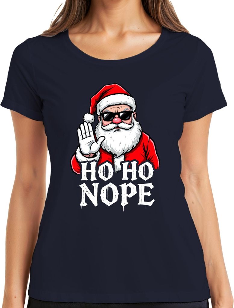 Ho Ho Nope Weihnachtsmann Sonnenbrille lustig Weihnachten Damen T-Shirt, Navy, 3XL