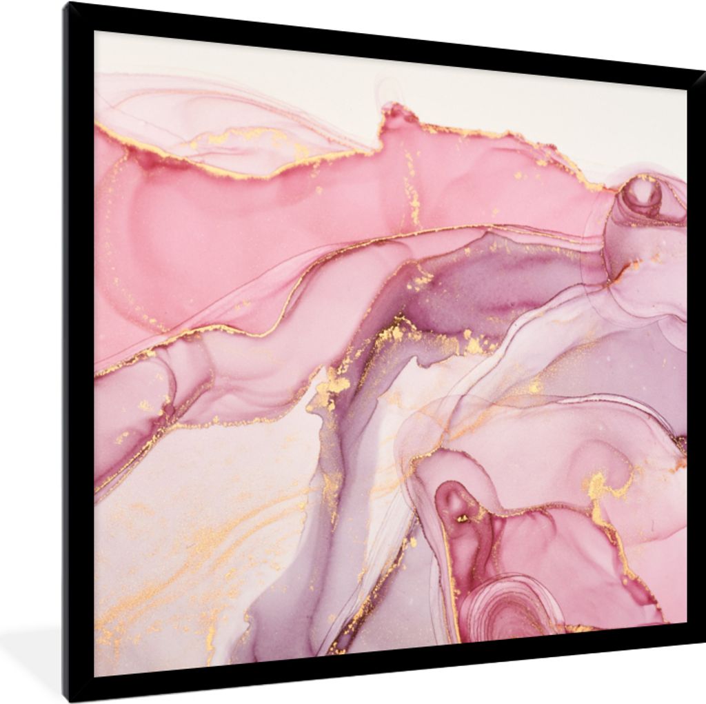 MuchoWow Gerahmtes Poster Gold - Marmor - Rosa 40x40 cm - Poster mit Schwarzem Bilderrahmen Wandposter Rahmen Foto Bilder - Mit Rahmen - Wanddeko...