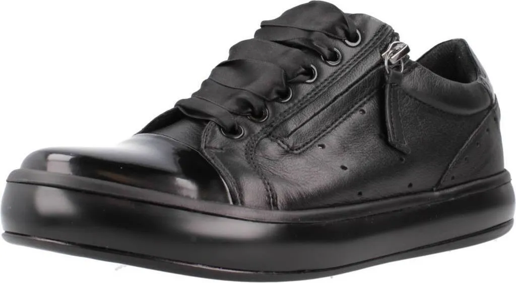 Geox D Leelu Noir - Baskets Basses en Cuir pour Femme Style Sport Chic