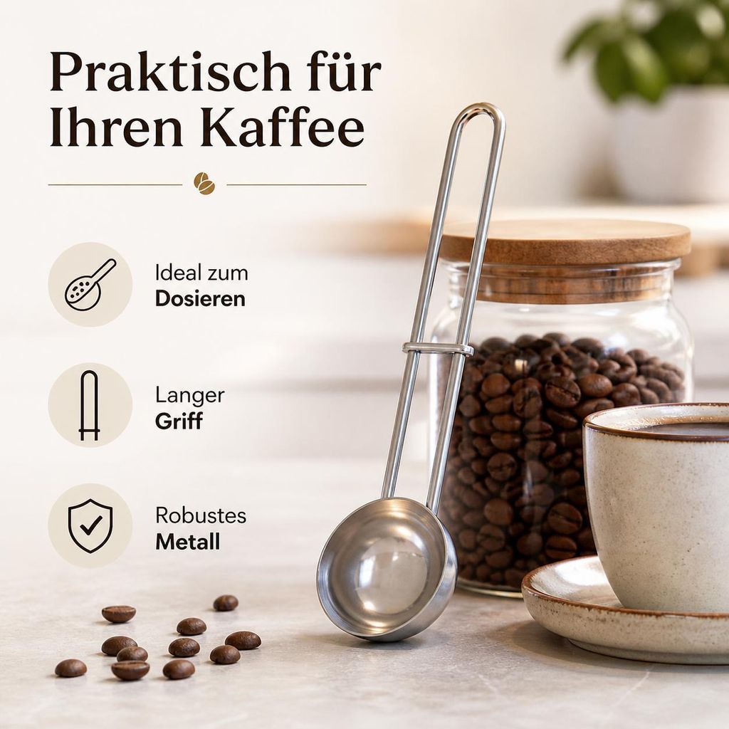 Perfekter Kaffeemaß Messlöffel Edelstahl Silber 7g für