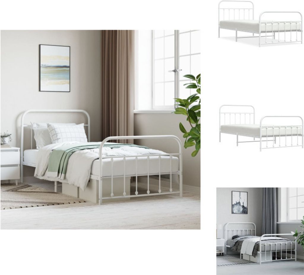 vidaXL Bettgestell mit Kopf- und Fußteil Metall Weiß 107x203 cm - Betten & Bettgestelle