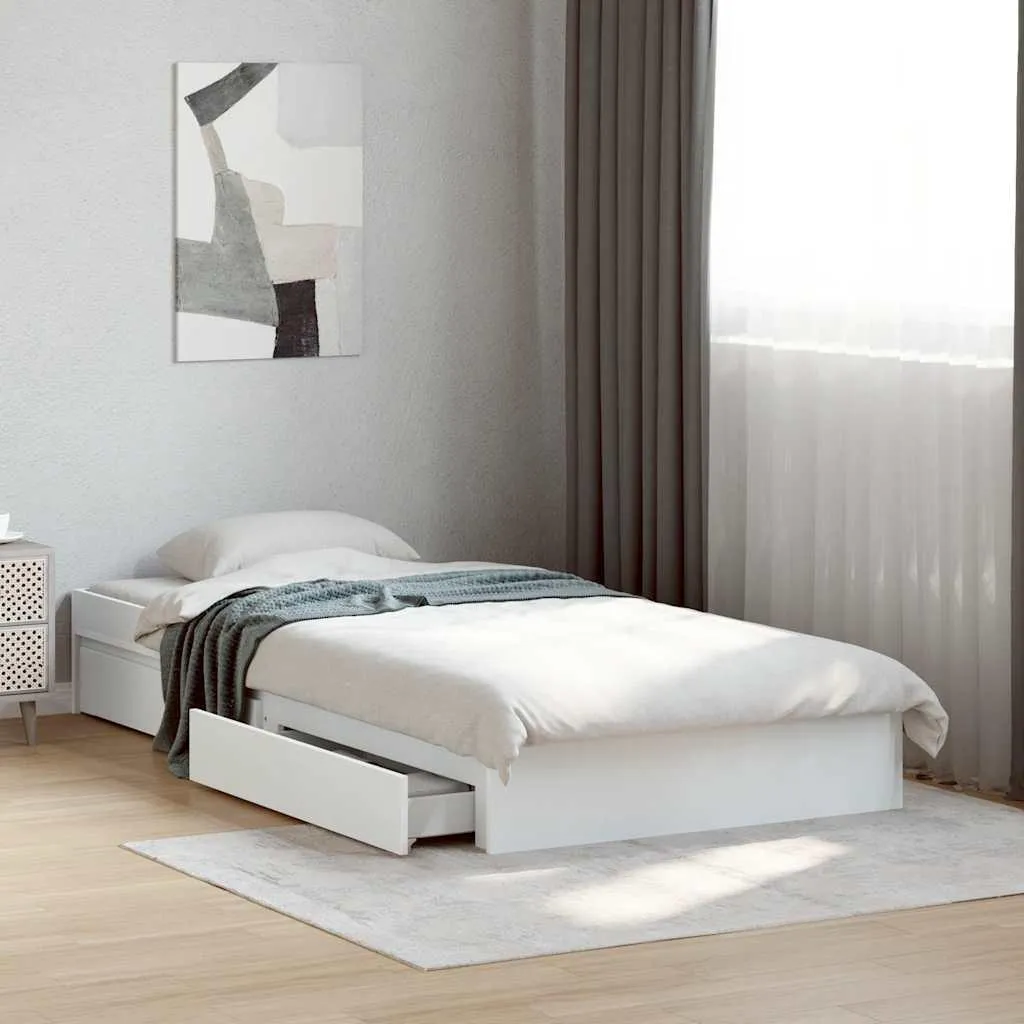 Lit 75x190 cm gain de place blanc avec tiroirs pour petit studio