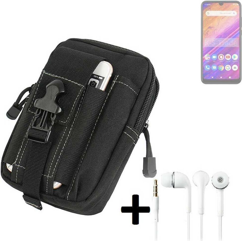 K-S-Trade Gürteltache + Kopfhörer kompatibel mit BLU J6S Gürtel Tasche Holster Schutz Hülle Handy Hülle schwarz inkl. Extrafächer