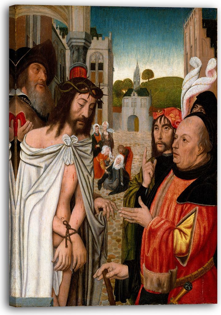 Leinwandbild (70x100cm): Jan Mostaert - Christus den Menschen gezeigt, echter Holz-Keilrahmen inkl. Aufhänger, handgefertigt in Deutschland