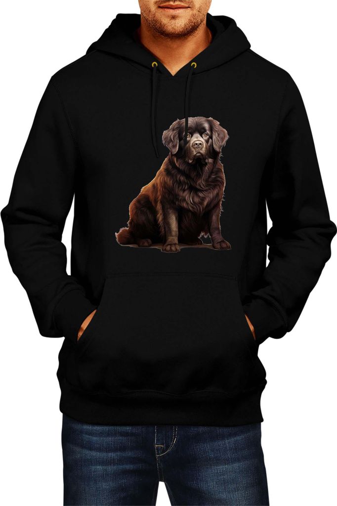 Herren Kapuzenpullover Dogs Breeds Newfoundland Dog Breed 005, Man S / Schwarz