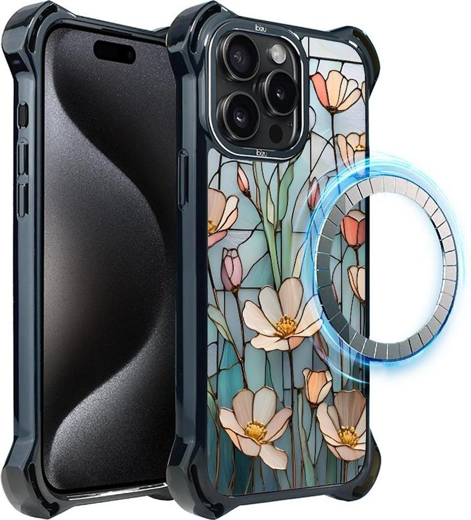 iPhone 15 Pro IBIZU DropGuard Ultra Case mit MagSafe, Glasfarben, Wildflower Whisper