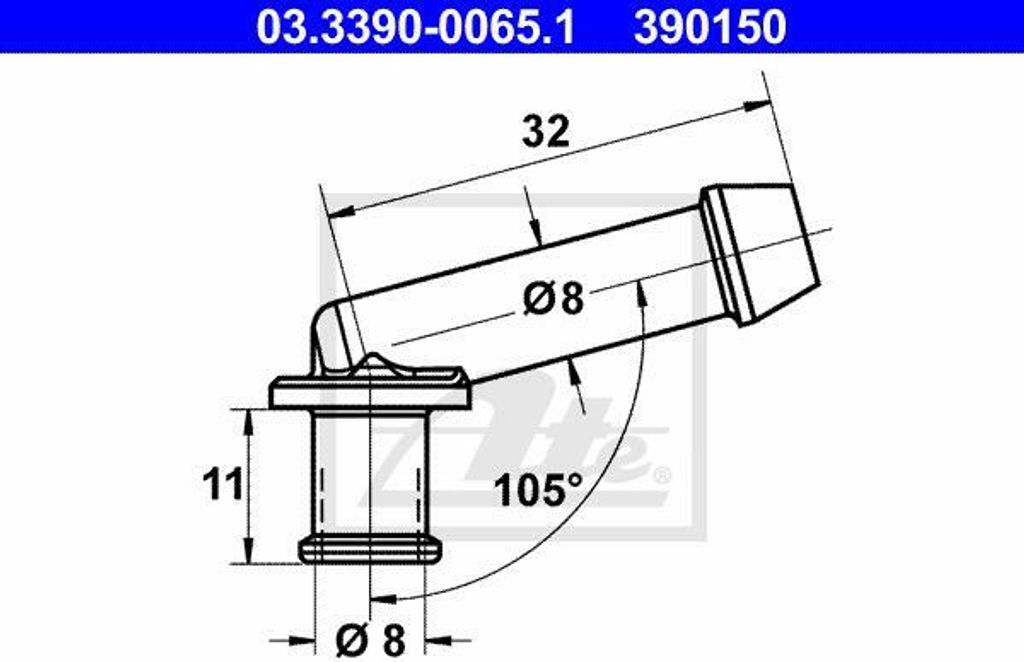 ATE Schlauchstutzen 03.3390-0065.1 8,0mm 32,0mm 11,0mm