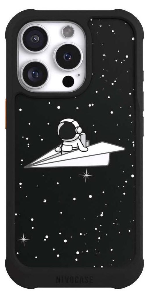 NIVOCASE Hülle für Apple iPhone 16 Pro Stoßfeste Handyhülle NIVOmax Case Schwarz Astronaut Comic Papier
