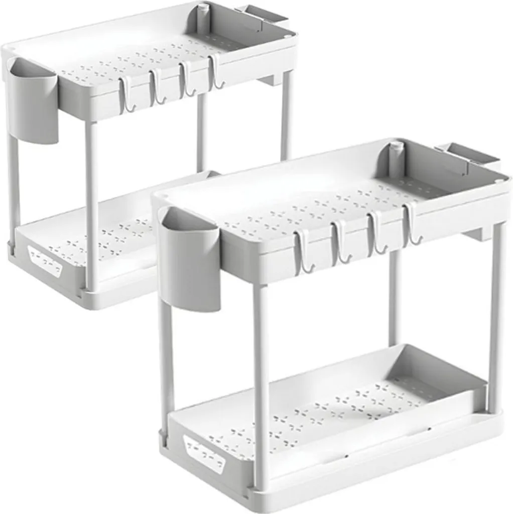 Set 2 Pezzi Organizzatore Cucina Bianco Salvaspazio per Dispensa e Mobile