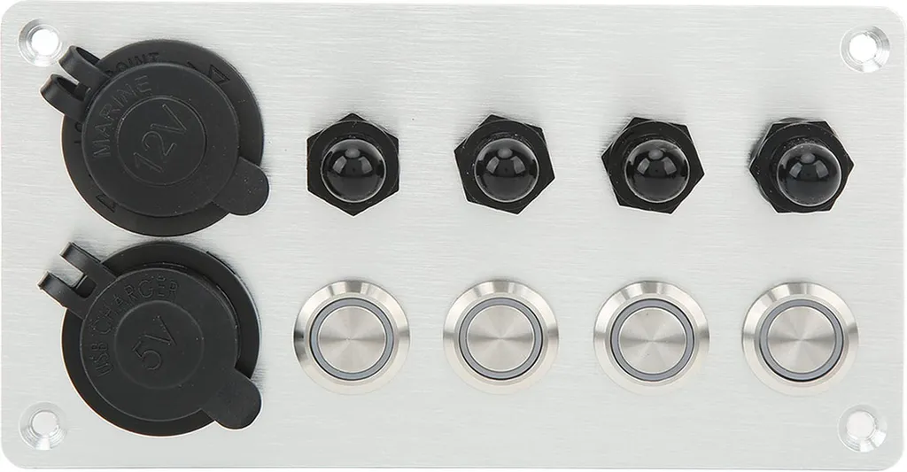 Panneau 4 boutons-poussoirs disjoncteurs et USB bleu pour camping-car