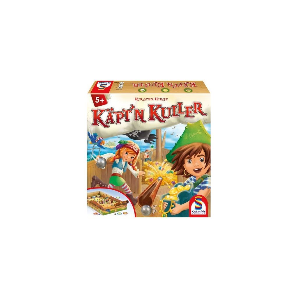 The image shows the front of a board game box with cartoon illustrations of pirates.
