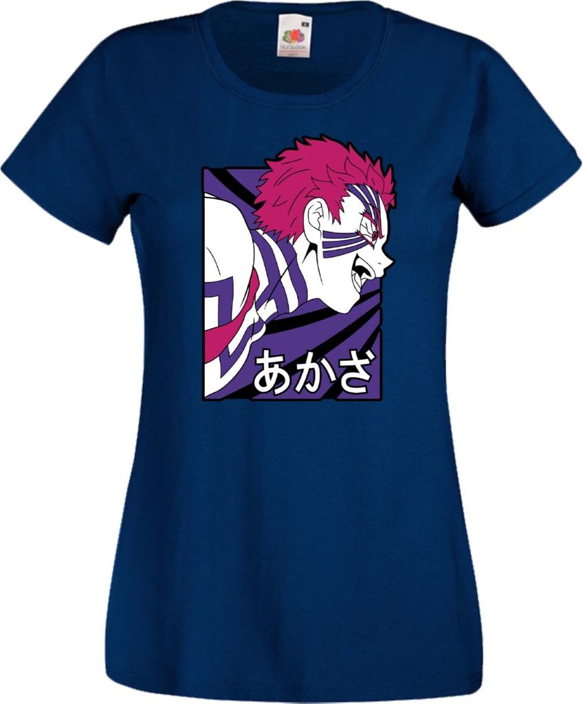 Damen T-Shirt Anime Manga Demon Anime Slayer Akaza 03 Upper Rank Akaza, Lady L / Dunkelblau