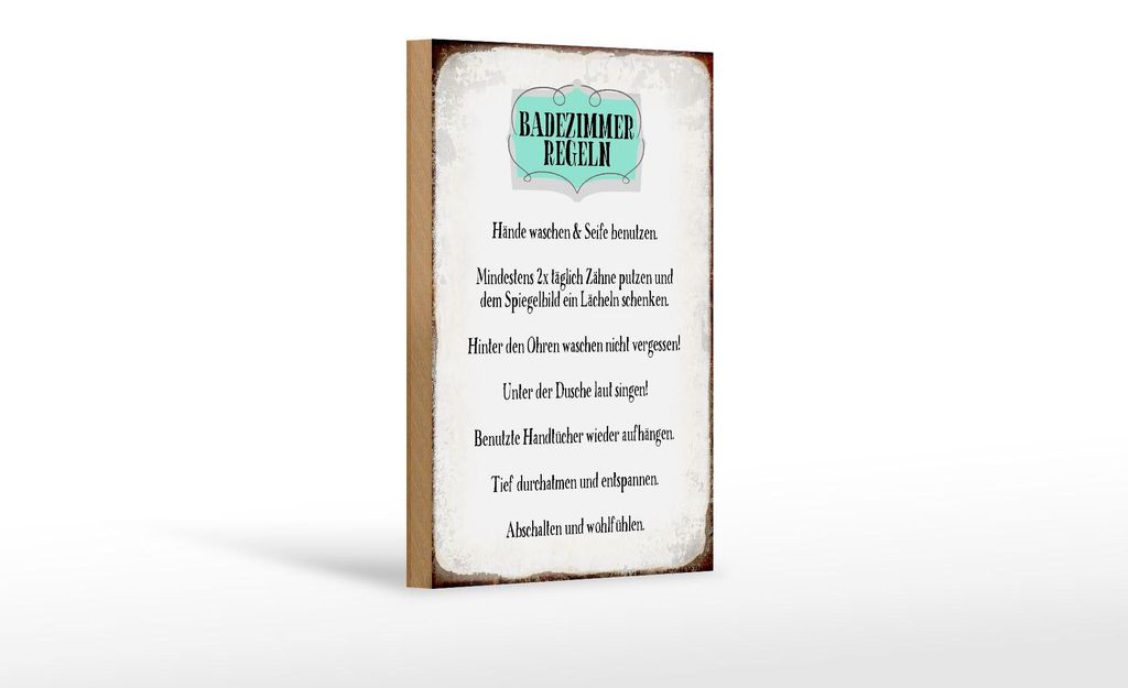 Holzschild Spruch 12x18cm Badezimmer Regeln Hände waschen