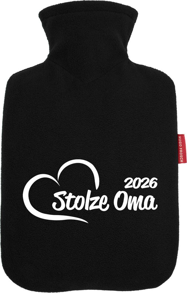 Huuraa Wärmflasche Stolze Oma 2026 Herz 1,8 Liter Black Classic Veloursbezug Bettflasche Geschenkidee