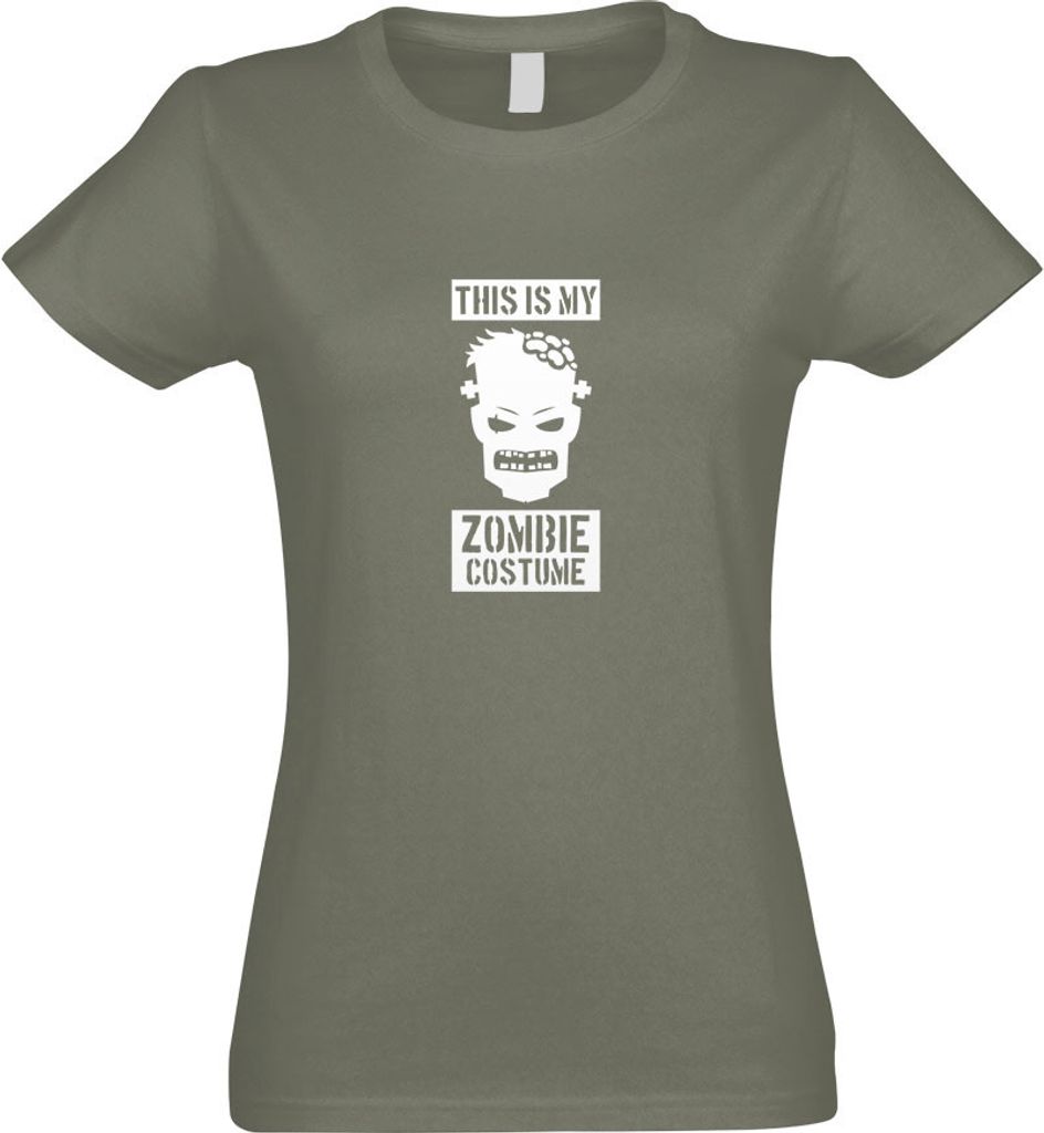 Kiwistar - T-Shirt tailliert - Damen - Olive - This is My Zombie Costume - mit Motiv Bedruckt - Funshirt Design - Sport - Freizeit - Damen - L