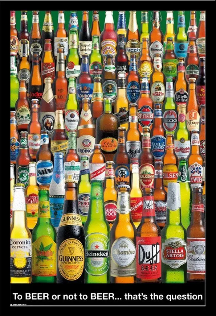 Decorazione Parete Birra: Poster Infografico + Cornice MDF Nero Shinsuke